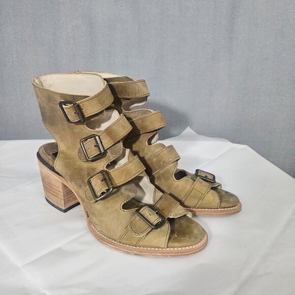 Freebird Quail Sz 11 Block Heel Strappy Leather Moto Sandals Distressed - Picture 1 of 7